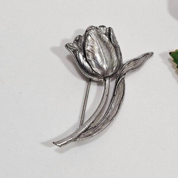 Assorted Floral Brooches/Pins Vintage Lot of 3 Enamal Silver Color - Picture 3 of 8